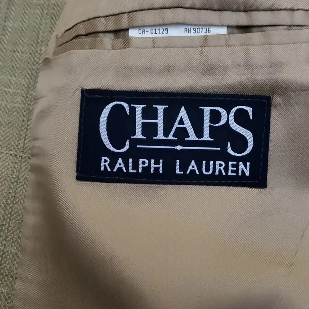 Chaps Ralph Lauren Silk Wool Linen Tan Herringbone Sport Coat Blazer Jacket 41R
